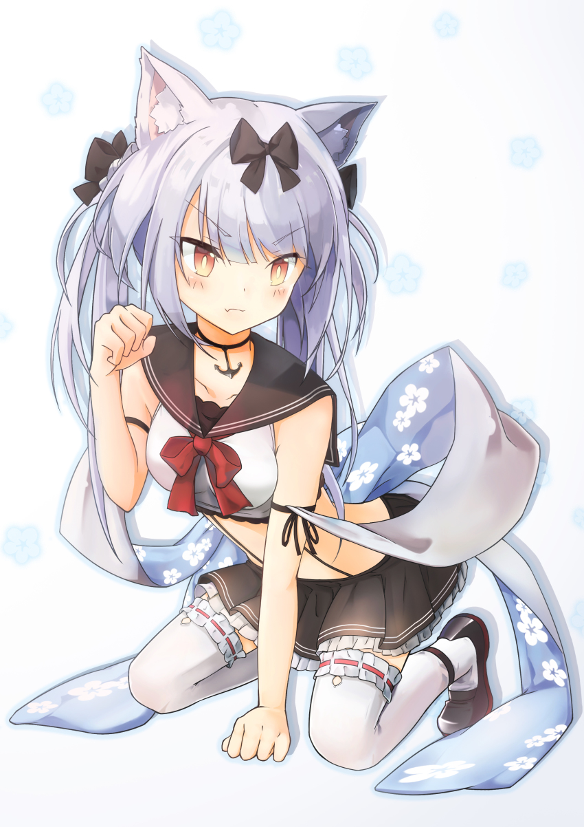 1girl, absurdres, animal_ears, azur_lane, bow, cat_ears, choker, fang