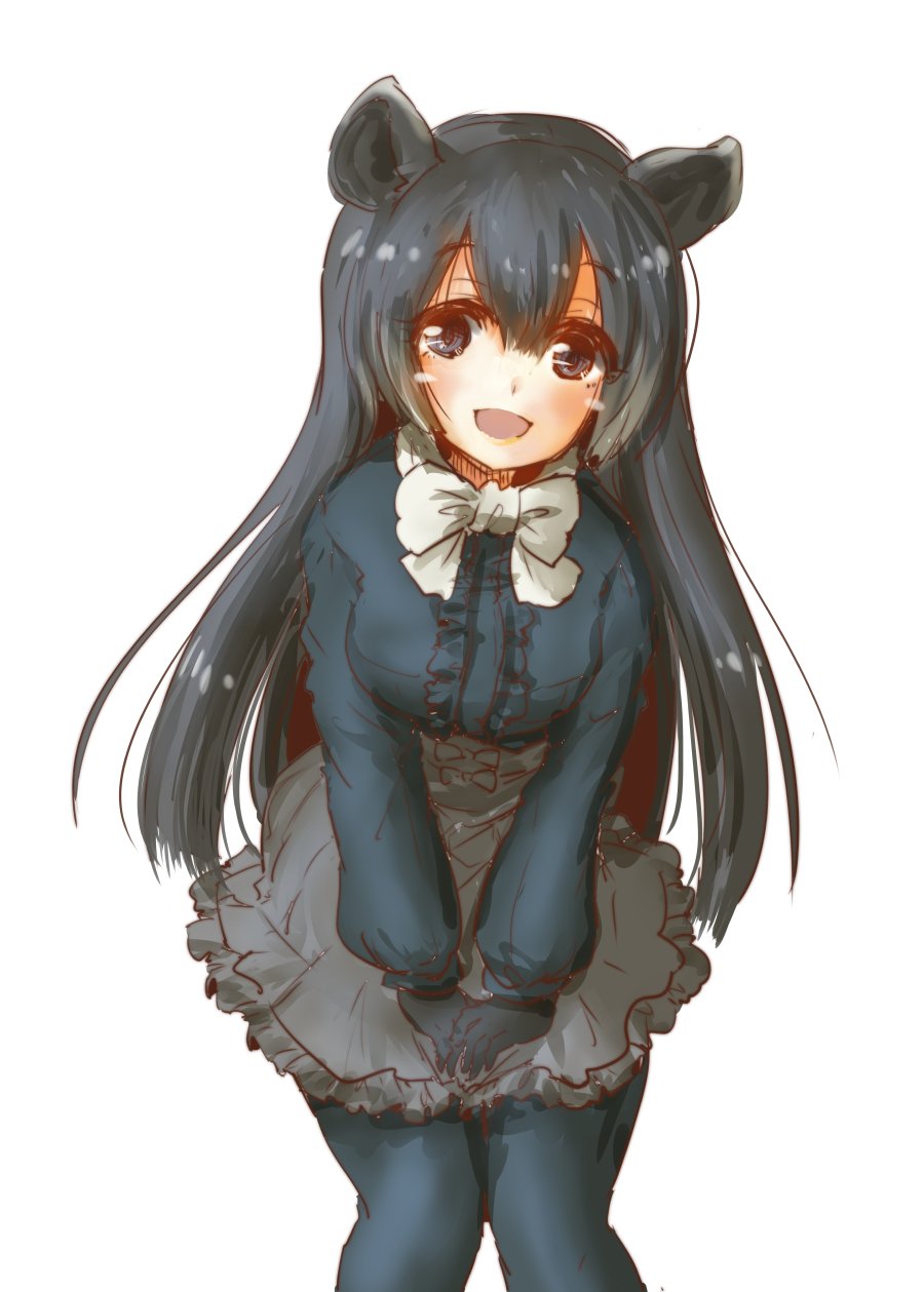 10s, 1girl, animal_ears, black_hair, bow, bowtie, center_frills, cowboy_shot