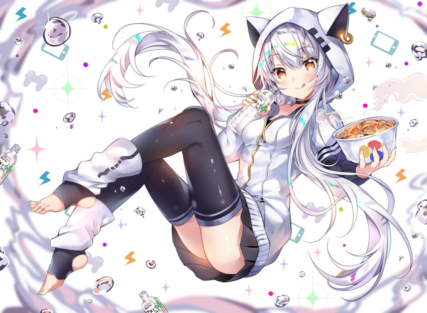 1girl, :q, animal_hood, ass, azuma_lim, black_skirt, black_thighhighs, blurry