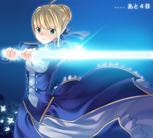 00s, ahoge, artoria_pendragon_(fate), blonde_hair, braid, braided_bun, dress, fate/stay_night