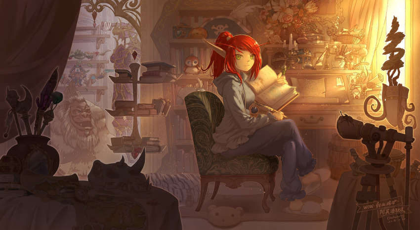1girl, artist_name, barrel, basket, beetle, black_hat, black_pants, blood_elf_(warcraft)