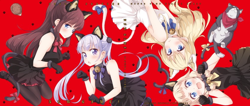 absurdres, animal_ears, bell, black_dress, black_footwear, blonde_hair, blue_eyes, blush