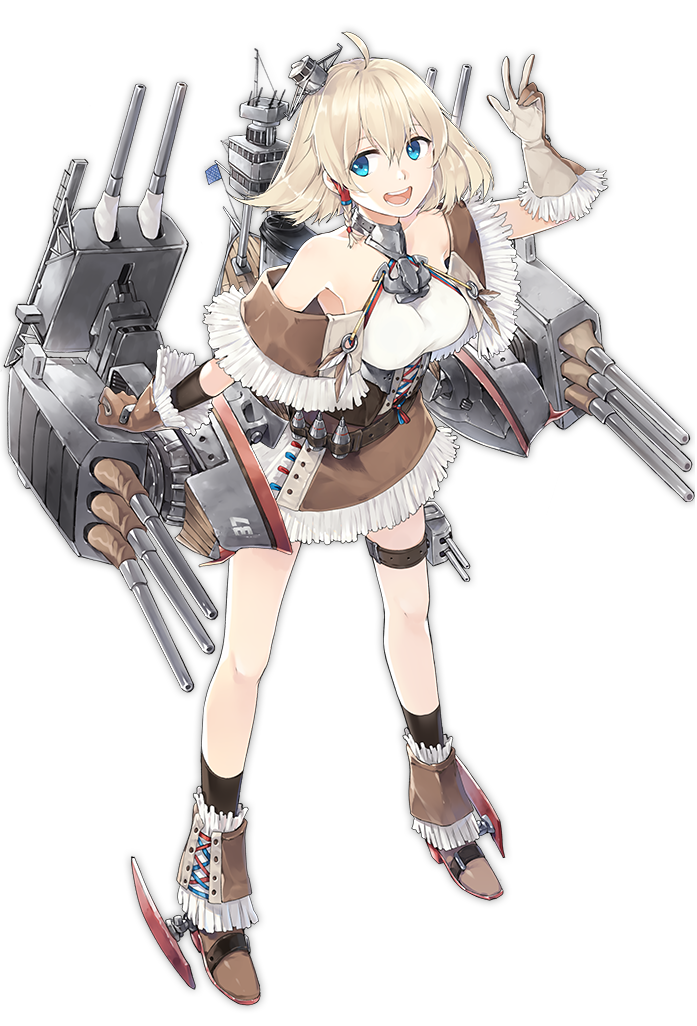 1girl, :d, ahoge, azur_lane, bare_shoulders, black_socks, blonde_hair, blue_eyes