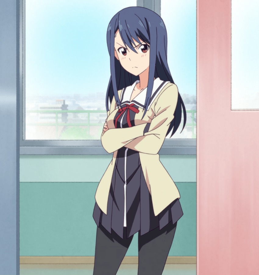 1girl, aho_girl, brown_eyes, fuuki_iinchou_(aho_girl), highres, long_hair, purple_hair, screencap