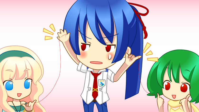 1boy, 2girls, gradient_background, iosys, macross, macross_frontier, multiple_girls, oyome_ni_shinasai