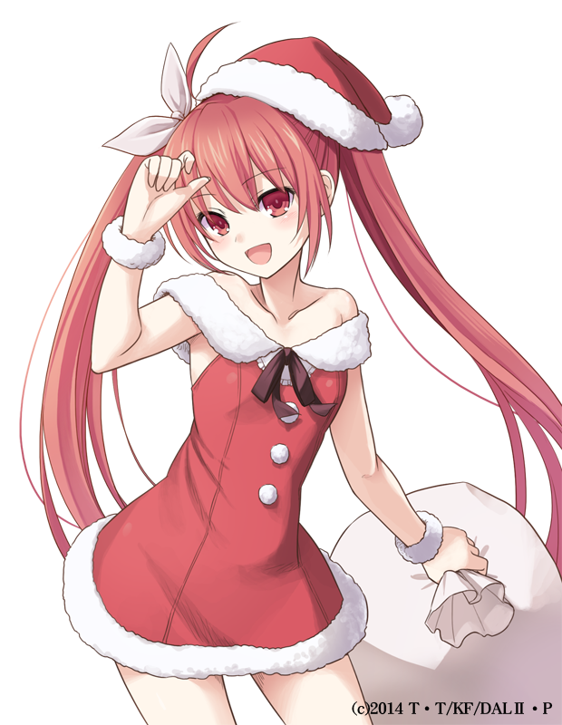 1girl, :d, bag, black_ribbon, collarbone, cowboy_shot, date_a_live, dress