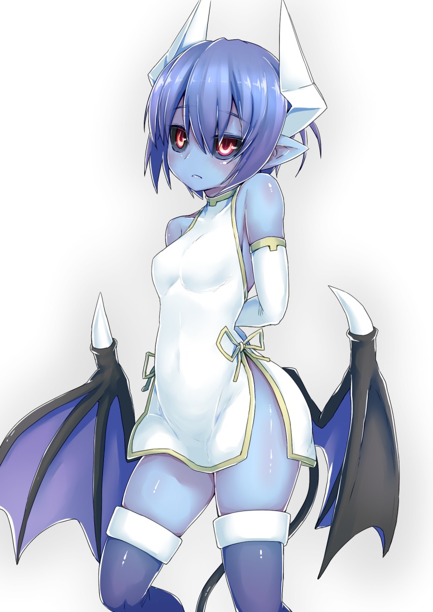 1girl, black_sclera, blue_hair, blue_skin, blush, breasts, colored_sclera, colored_skin