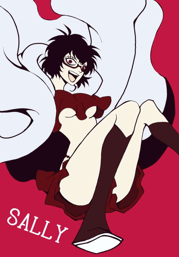 1girl, black_clover, black_hair, boots, breasts, clothing_cutout, crazy_eyes, female_focus