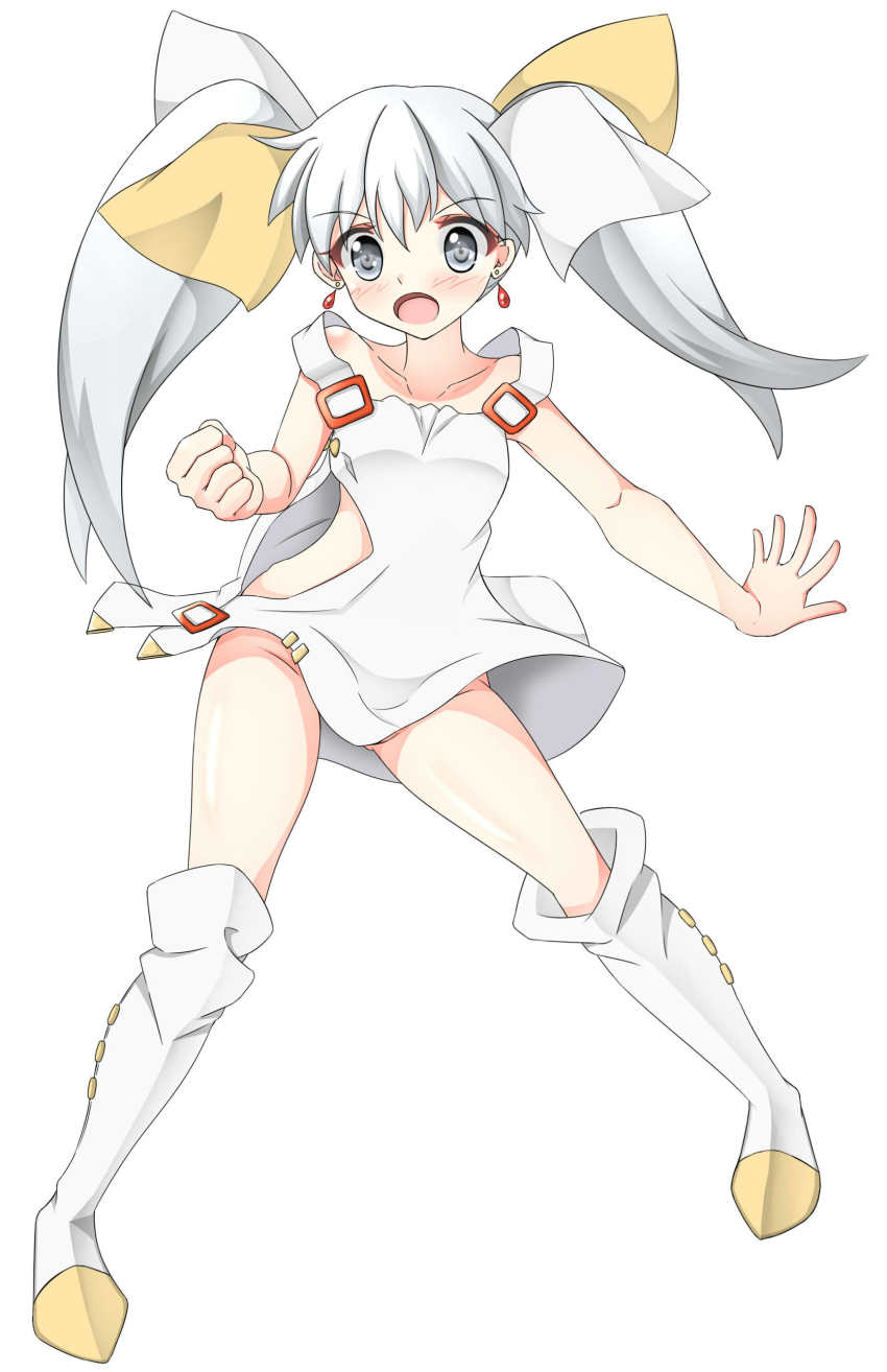 10s, 1girl, absurdres, blush, boots, collarbone, dress, earrings