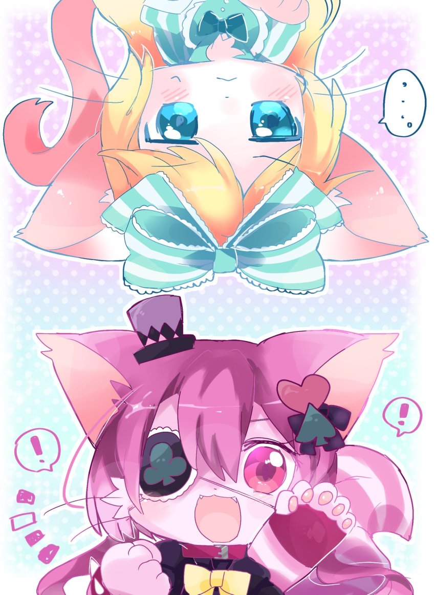 2girls, alice_(cat_busters), artist_request, blonde_hair, blue_eyes, cat, cat_busters, cheshire_(cat_busters)