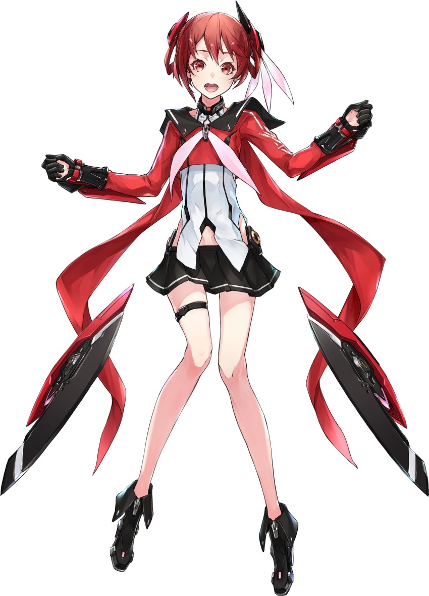 1girl, :d, absurdres, black_boots, black_gloves, black_sailor_collar, black_skirt, boots