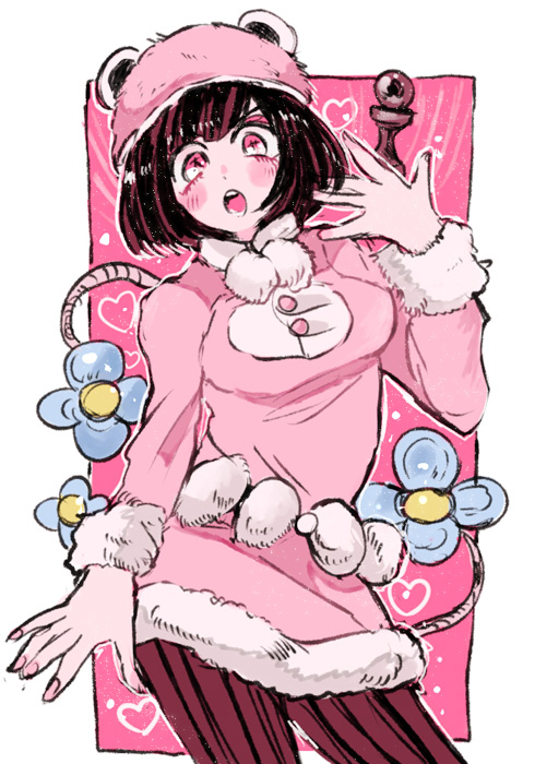 1girl, animal_ears, fake_animal_ears, female_focus, hat, higashikata_daiya, jojo_no_kimyou_na_bouken, jojolion, pantyhose, pink_hat, sahau228, solo, striped_clothes, striped_pantyhose