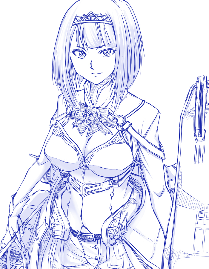 1girl, alternate_breast_size, ark_royal_(kancolle), belt, blunt_bangs, bob_cut, breasts, cleavage