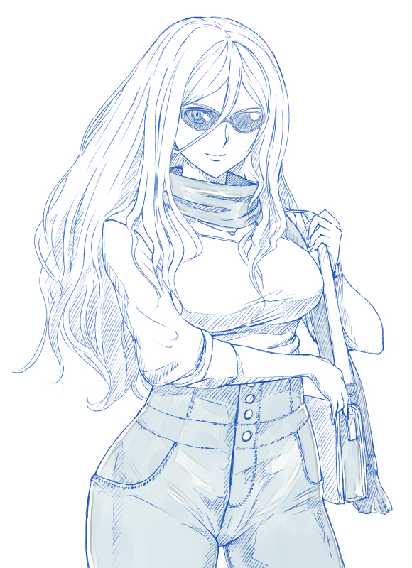 1girl, alternate_costume, bag, breasts, commentary_request, enu_(n_storage), female_focus, hair_between_eyes