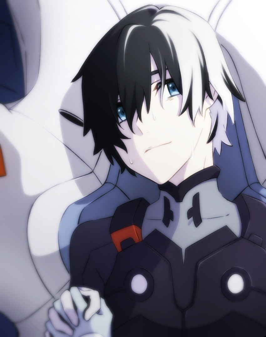 10s, 1boy, black_bodysuit, black_hair, blue_eyes, bodysuit, commentary_request, darling_in_the_franxx