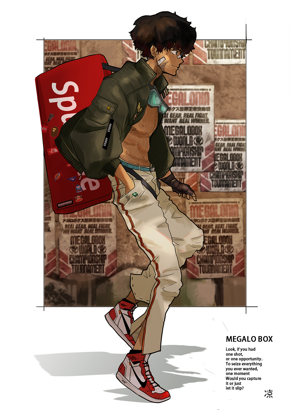 10s, 1boy, a_bathing_ape, air_jordan, air_jordan_1, bad_id, bad_pixiv_id, bag