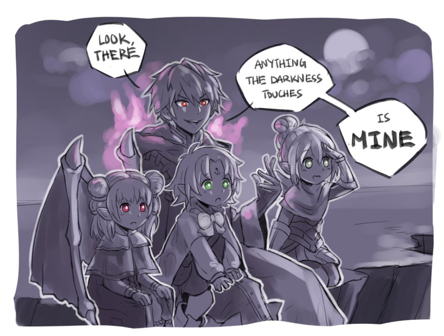 1boy, 3girls, dark, english_text, fae_(fire_emblem), female_kana_(fire_emblem), fire_emblem, fire_emblem:_the_binding_blade