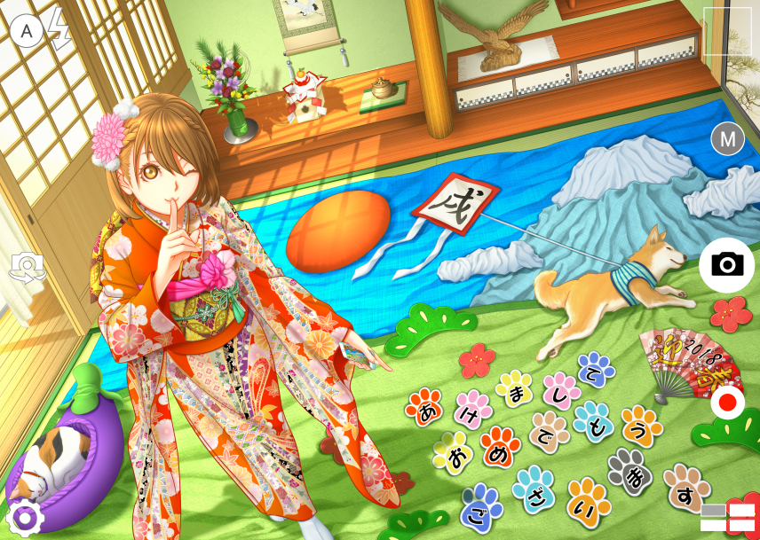 1girl, 2018, ash_(bgash0207), blush, brown_eyes, brown_hair, cat, dog