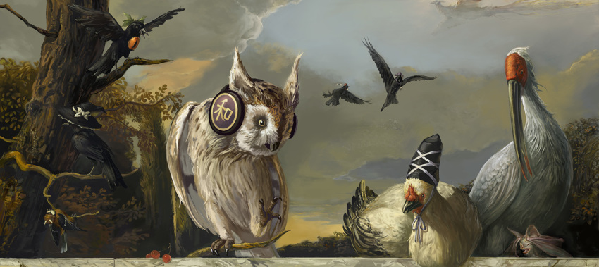 amibazh, animal, animalization, bare_tree, bat_(animal), bird, bird_youkai_group_(touhou), bow