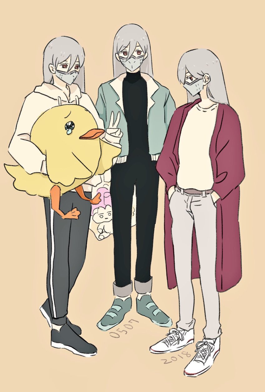 10s, 3girls, casual, covered_mouth, darling_in_the_franxx, dated, denim, full_body