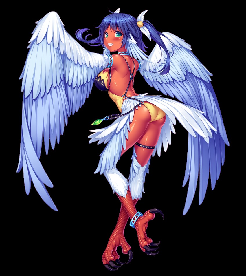 1girl, ass, blue_hair, breasts, dark-skinned_female, dark_skin, female_focus, full_body