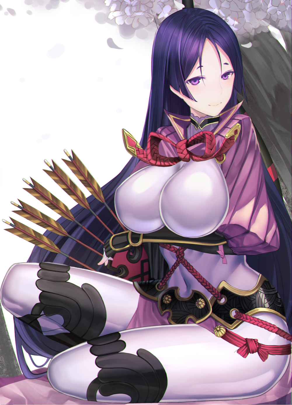 1girl, armor, arrow_(projectile), bad_id, bad_pixiv_id, bodysuit, breasts, covered_navel