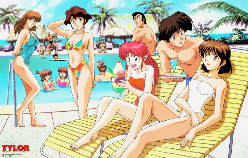 1990s_(style), 6+boys, 6+girls, alternate_costume, arm_behind_head, arm_up, arms_behind_back, azalyn_(musekinin_kanchou_tylor)