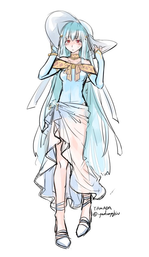 1girl, bare_shoulders, blue_hair, dress, female_focus, fire_emblem, fire_emblem:_the_blazing_blade, hat