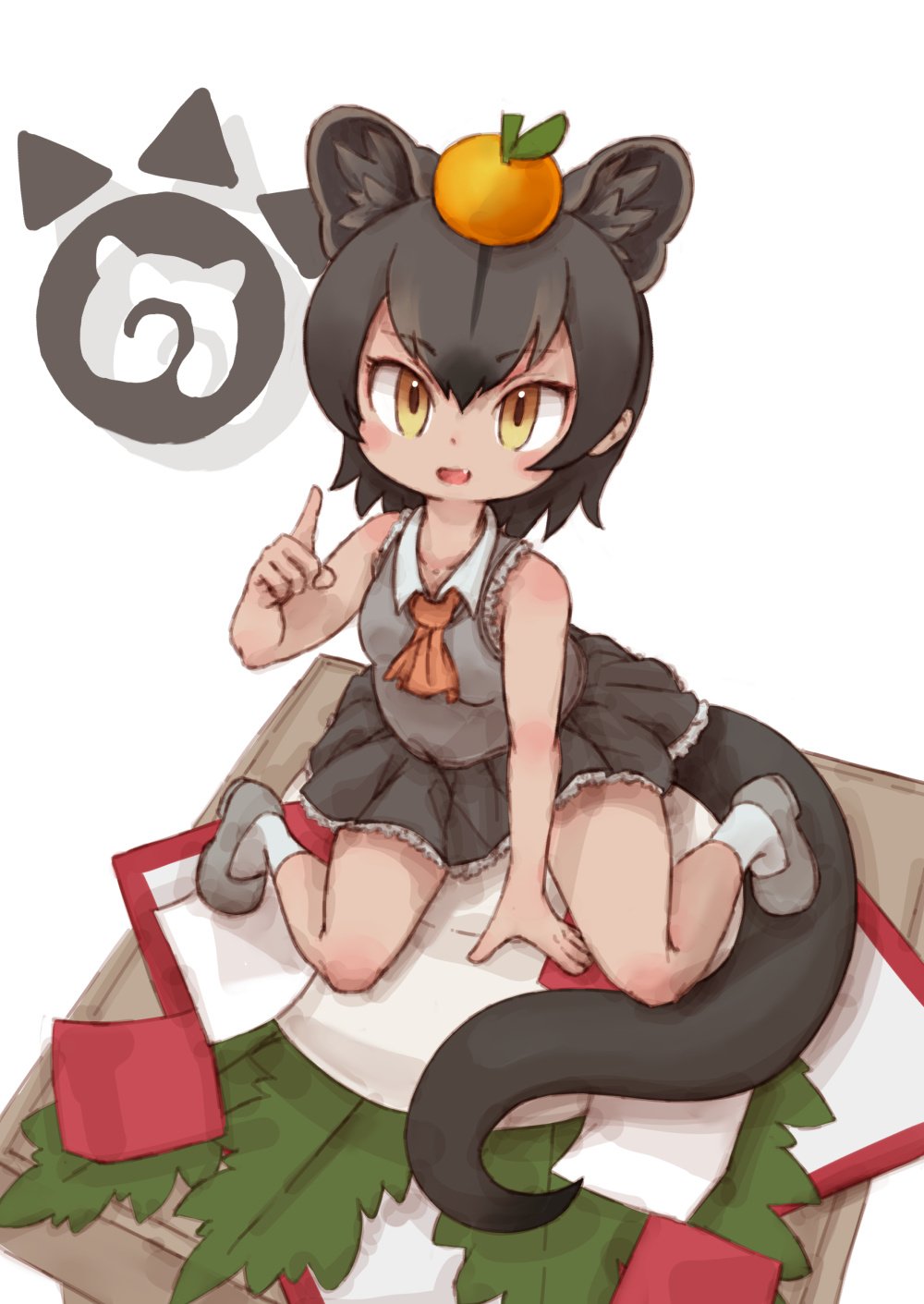 10s, 1girl, :d, animal_ears, ascot, bare_arms, bare_shoulders, between_legs