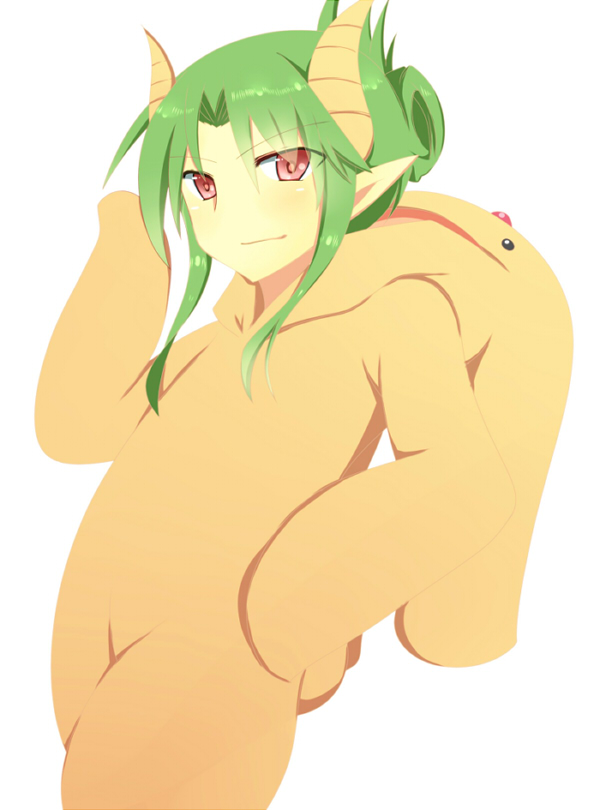 1boy, animal_costume, carbuncle_(puyopuyo), carbuncle_(puyopuyo)_(cosplay), cosplay, demon_horns, green_hair, horns