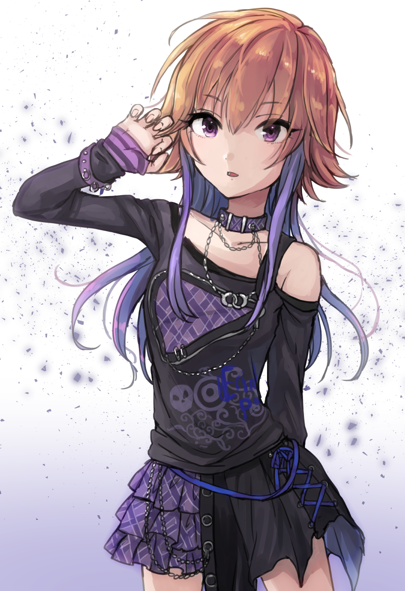 1girl, bracelet, chain, claw_pose, collar, collarbone, cowboy_shot, cross-laced_clothes