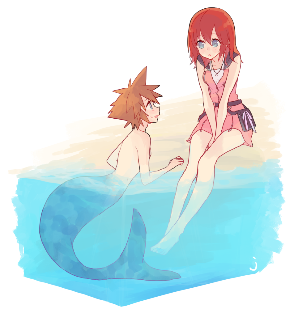 1boy, 1girl, blue_eyes, breasts, brown_hair, commentary_request, jyaco7777, kairi_(kingdom_hearts)
