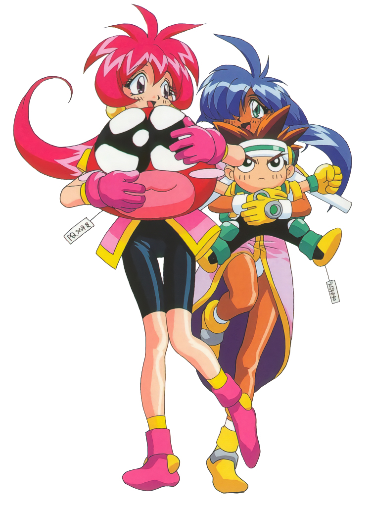 1990s_(style), 1boy, 2girls, aqua_eyes, bike_shorts, blue_eyes, blush_stickers, cacao_(lamune)