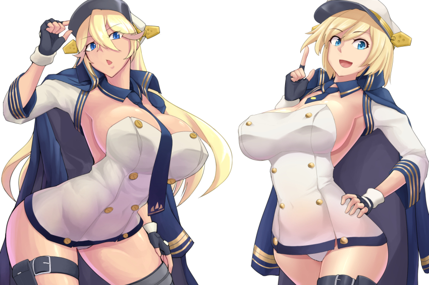 2girls, azur_lane, black_gloves, blonde_hair, blue_eyes, blush, breasts, california_(azur_lane)