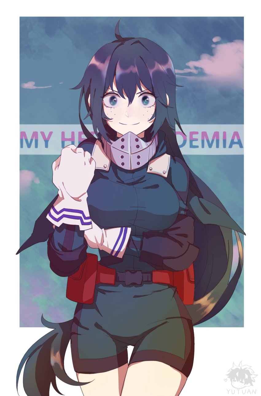 >:), 10s, 1girl, ahoge, amedan, belt, boku_no_hero_academia, breasts