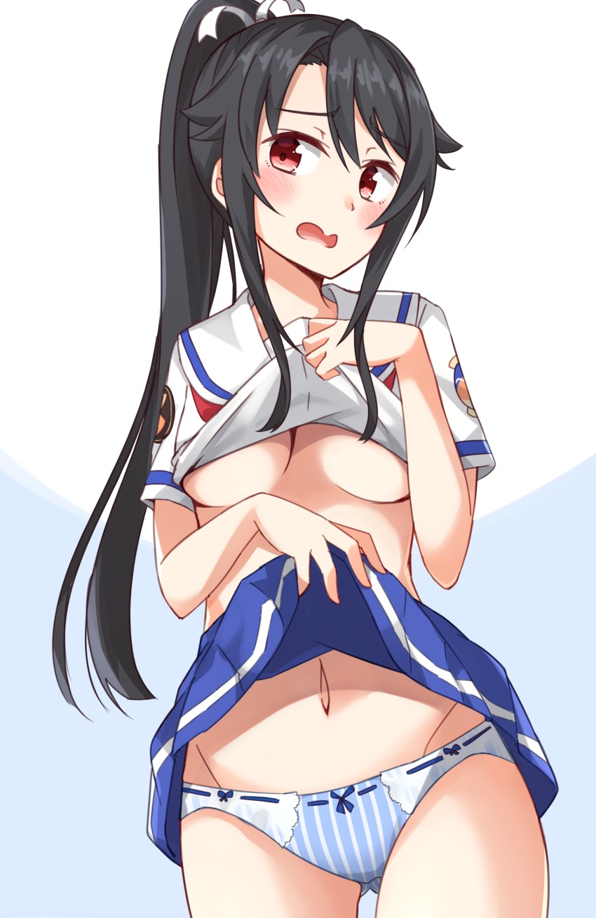 1girl, absurdres, bad_id, bad_pixiv_id, black_hair, blue_background, blue_ribbon, blue_skirt