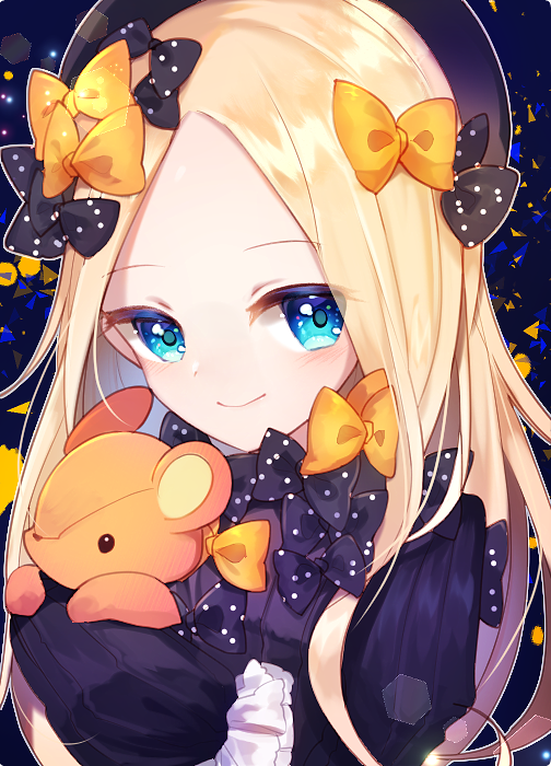1girl, abigail_williams_(fate), abigail_williams_(first_ascension)_(fate), aya_(aya_op10s), black_bow, black_dress, black_hat, blonde_hair