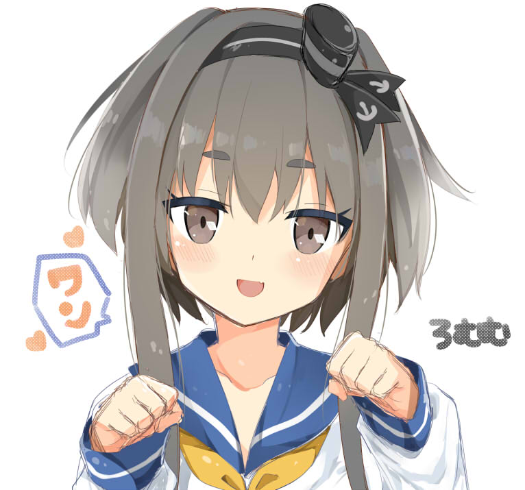 1girl, anchor_symbol, artist_name, black_hair, blue_sailor_collar, brown_eyes, dress, female_focus