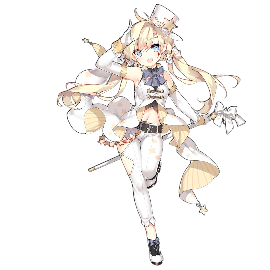 1girl, belt, blonde_hair, blue_eyes, cane, colt_revolver_(girls'_frontline), colt_revolver_(queen_of_miracles)_(girls'_frontline), earrings