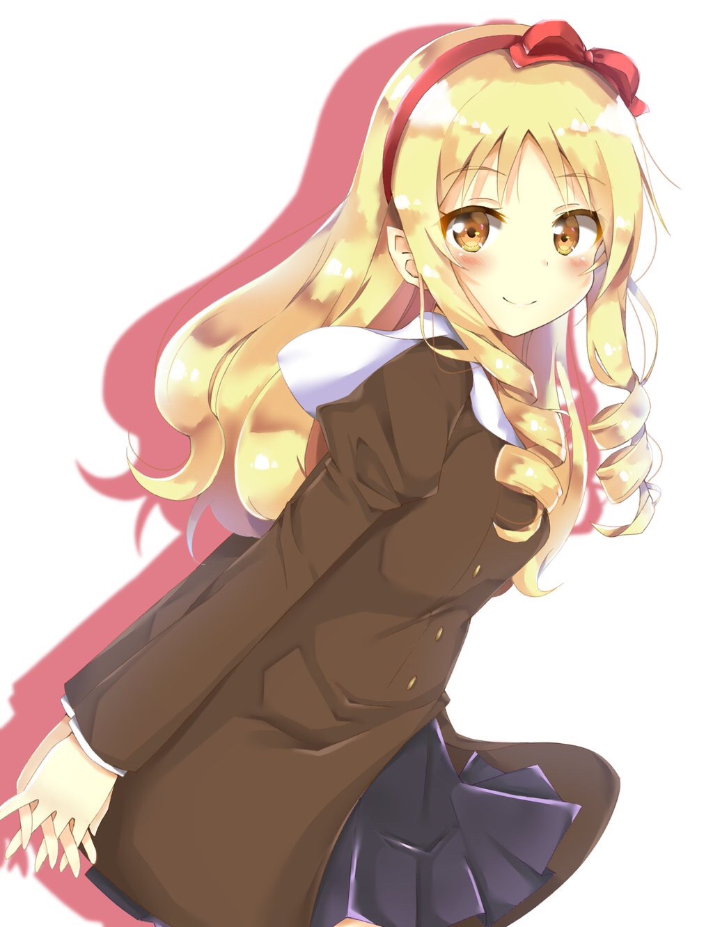 1girl, bad_id, bad_pixiv_id, blonde_hair, blush, bow, breasts, brown_eyes