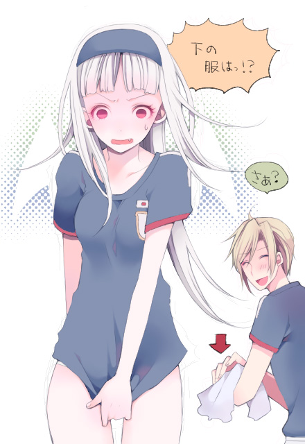 1boy, 1girl, alternate_costume, arisie, breasts, commentary_request, gensou_suikoden, gensou_suikogaiden