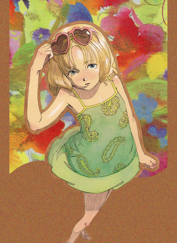 1girl, artist_request, bare_arms, bare_legs, bare_shoulders, blonde_hair, child, dolores_haze_(nabokov's_lolita)