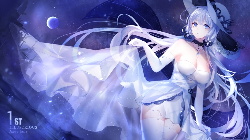1girl, anchor_symbol, armlet, azur_lane, blue_eyes, blue_gem, blunt_bangs, blush