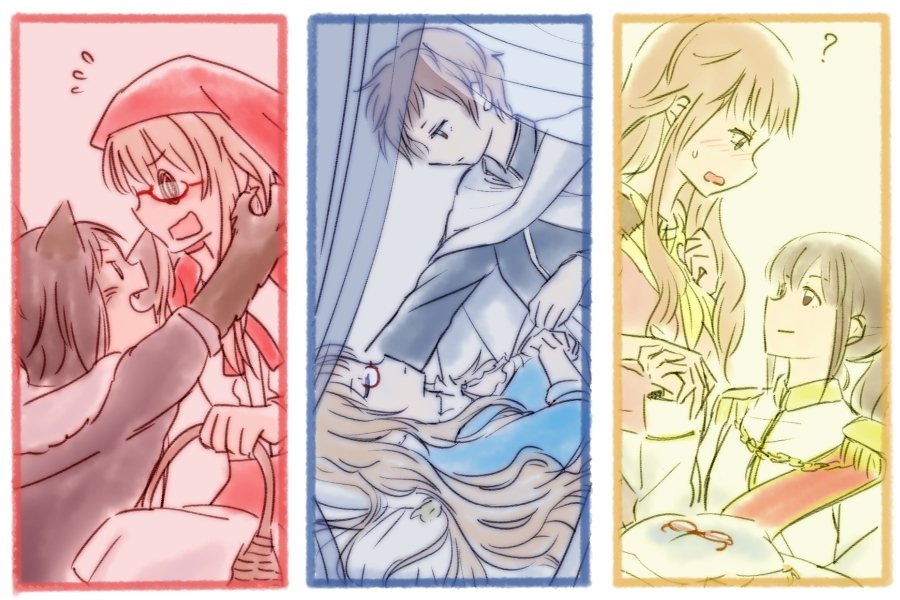 6+girls, ?, @_@, animal_ears, ano_fuji, basket, big_bad_wolf, big_bad_wolf_(cosplay)