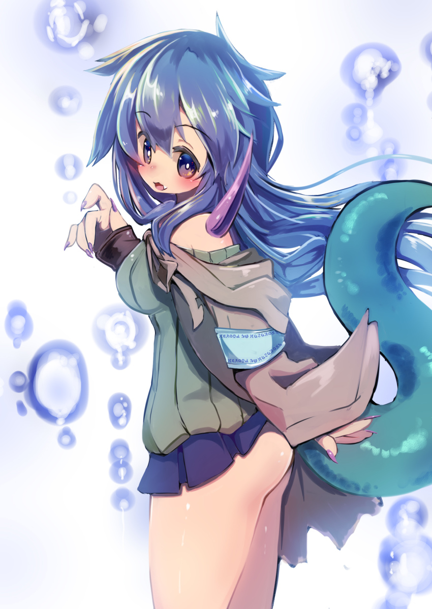 1girl, absurdres, ass, blue_eyes, blue_hair, breasts, claws, duel_monster