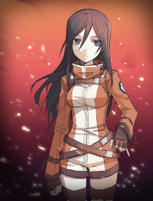 00s, 1girl, bad_id, bad_pixiv_id, belt, black_hair, blue_eyes, female_focus