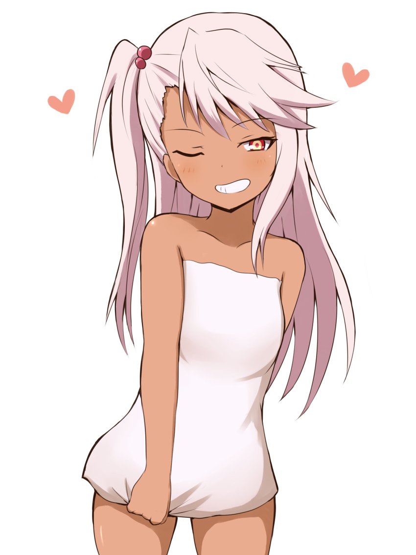 1girl, absurdres, bare_arms, bare_shoulders, blush, chloe_von_einzbern, collarbone, commentary_request