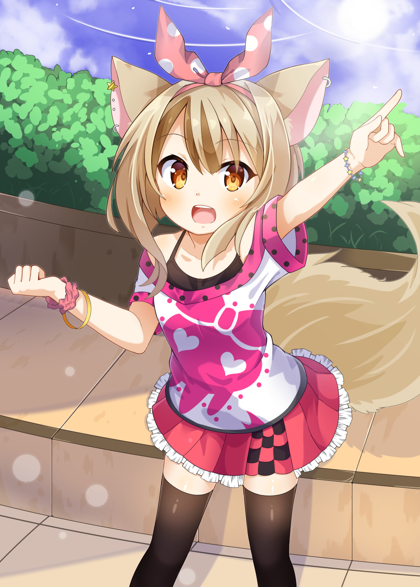 1girl, absurdres, animal_ears, black_thighhighs, bracelet, camisole, chaakusu, ear_piercing