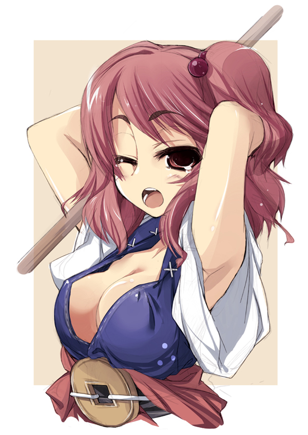 1girl, amanooni_touri, armpits, bad_id, bad_pixiv_id, breasts, cleavage, female_focus