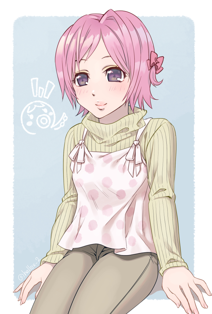 1girl, animal_crossing, artist_name, blush, border, bow, female_focus, humanization